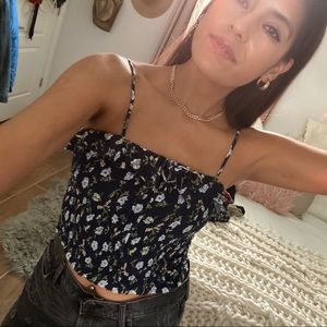 Floral Pattern Scrunch Fitted Crop Top